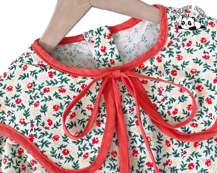 LEZONKIDS - Custom Floral Printed Casual Dress Girls Knee-Length Spring Kids Clothing Beautiful Flowers Decoration for 2-14T Children